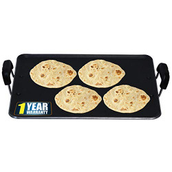 IBELL 3833DLX Non Stick Tawa, Dosa Roti Chapati Pathiri Tawa, Large Rectangular Aluminium Body with Bended Edge, 37.5cm x 31.5cm with 4mm Thickness (Black)