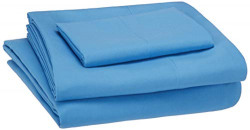 AmazonBasics Kid's Sheet Set - Soft, Easy-Wash Microfiber - Single, Azure Blue - with pillow cover,Solid