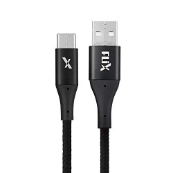 FLiX (Beetel) USB to Type C Nylon Braided Data Sync & 2A Fast Charging Cable, Made in India, 480Mbps Data Sync, Super strong & Durable Nylon Cable, 1 Meter Long USB Cable (Black)(XCD-C103)