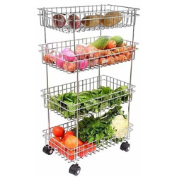 Flipkart Perfect Homes Studio Stainless Steel 4 Layer Onion Potato Stand for Kitchen Fruit Vegetable Stand Storage Trolley Stainless Steel Kitchen Trolley