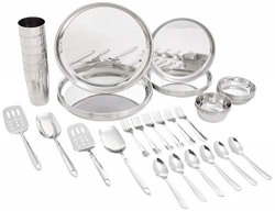 Amazon Brand - Solimo Stainless Steel Dinner Set - 44 Pieces