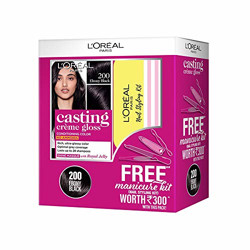 L'Oreal Paris Casting Crme Gloss Hair Colour 200 (Ebony Black) with Manicure Kit FREE, 405 g