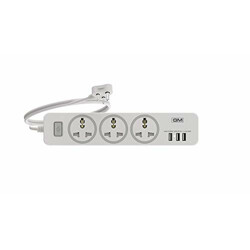 GM 3261 Cuba 4+1 Power Strip with Master Switch, Indicator, Safety Shutter, 3 International Sockets & 3 USB Ports - 2.4A