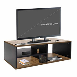 Klaxon Oscar Decor Wooden TV Stand/TV Unit - LED Stand for Living Room - Modern TV Stand with Open Shelves for Storage - Rustic & Black,Matte Finish (965mm*400mm*300mm)