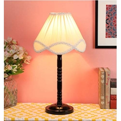 Ntu-26 Off White Cotton Shade Table lamp with Metal Base by tu casa Holder Type e-27 (Bulb not Included)
