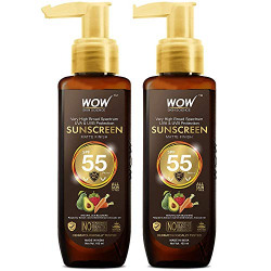 WOW Skin Science Sunscreen SPF 55 PA+++ Matte Finish | Broad Spectrum UVA & UVB Protection | No White Cast | Raspberry rich in Vitamin C, Avocado Oil and Carrot Seed Extract | No Parabens, Silicones | All Skin Types | For Women & Men- 100ml | Pack of 2