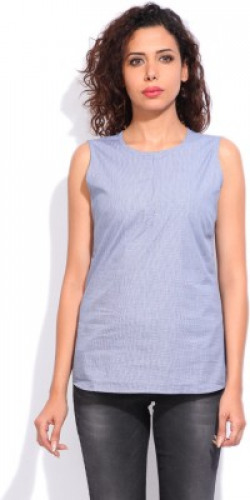 VAN HEUSEN Casual Sleeveless Self Design Women Dark Blue Top