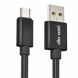 eller santé® Swadesi Nylon Braided 2.4A Fast Charging Cable Type C and USB Cable for Data SYNC, Fast Charging for Smartphones (1 Meter) - Black