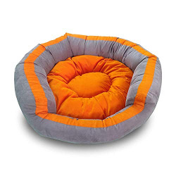 Gorgeous Reversable Grey,Orange Color Round Ultra Soft Ethnic Designer Velvet Bed for Dog/Cat Fristone (Export Quality) Size : Small