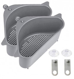 HomeFast Sink Basket Strainer, Multi-Functional Kitchen Triangle Drain Sink Storage Rack, Corner Shelf Sink Sponge Holder (2 Pack)