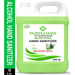 PURILOMIX Aloe Vera Liquid 75% isopropyl Alcohol Based Kills 99.99% Germs & Flu Viruses with triple action formula sanitizes hands Can 5 Liters Can  Can Hand Sanitizer Can(5000 ml)