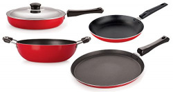 Nirlon Non-Stick Cookware Kitchen Cooking Essential Combo Set, (26_FP13_KD12_TP_FT10),Dishwasher Safe