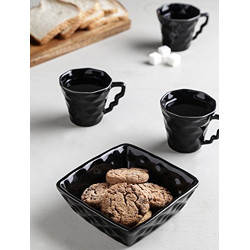 Unravel India Ceramic Black Diamond Snack Set(Set of 8) (HWCR0147)
