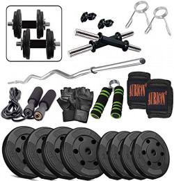 Aurion Home Gym Weight Lifting Pack 20 Kg with 3 Feet Curl Rods & Glove-Rope-Hand Grip x 1 + Wrist Support