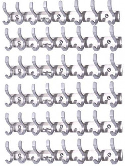 Smart Shophar Pack of 6 Stainless Steel Premium Fescue Dual Edge 8 pin Cloth Hanger Bathroom Wall Door Hooks, Silver