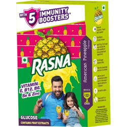 Rasna Fruit Fun 32 Glass, American Pineapple, (powder containt: 20g and liquid content: 25ml with free 6 glasses pack Worth Rs.5/-)