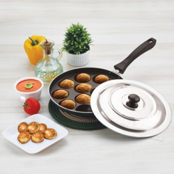 iVBOX Single Handle Non-Stick 12 Cavity Appam Pan, Paddu Patra Paniyarakkal Maker Paniarakkal with Lid(Aluminium, Non-stick)