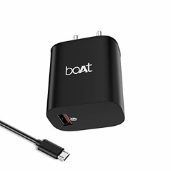 boAt WCD QC3A 18W Quick Charge 3.0 Supported Adapter with Smart IC Protection, Auto Detection, Corrosion Resistant Pins & Free Micro USB Cable(Black)