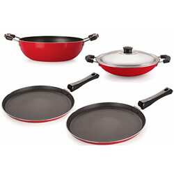 Nirlon Non-Stick Cookware Kitchen Cooking Utencil Combo Set, (26_FT13_KD14_CH_FT10),Gas Compatible