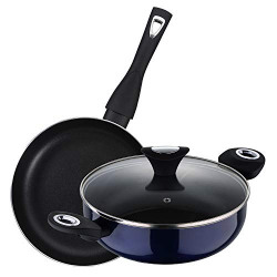 BERGNER Neon Press Aluminium Non Stick 3 Pcs Cookware Set, (Kadai-24cm, Frypan-25cm, Lid-24cm) Induction Base, Blue