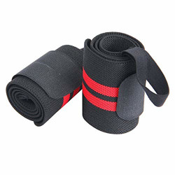 Fegore Wrist Wraps - Washable Elasticized Polyester Wrist Support (Red Line, 18-inch, Pack of 2 Pieces Left and Right, Colour May Vary)