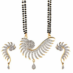 Zeneme Mangalsutra Gold Plated Antique American Diamond Peacock Style CZ Pendant Tanmaniya Nallapusalu With Earring Jewellery Set for Women