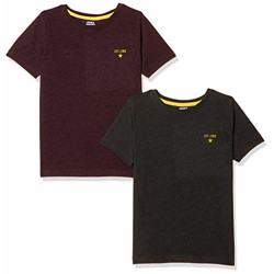 Amazon Brand - Jam & Honey Boy's Plain Regular fit T-Shirt (Pack of 2) (JHBTS-HS-1-PO2_Multicolor2 5-6 Years)
