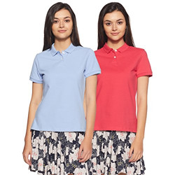 Amazon Brand - Symbol Women's Plain Regular Fit Polo (Pack of 2) (POLO-PO2-COMBO6-Bright Pink & Powder Blue-XL)