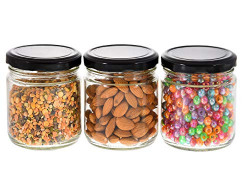 Machak Round Glass Jar With Airtight Lid For Kitchen Storage, Black, 200ml (3 Pieces)