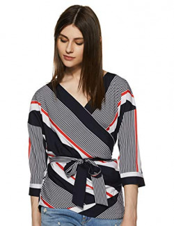 KRAVE Women's Striped Regular Top (AW18KRAVE2243_Navy/Red M)