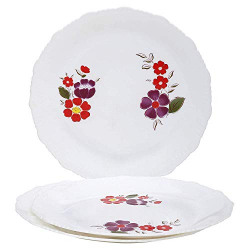 SimpArte Round Set of Plastic Breakfast Plates with Printed Design for Families | Parties | Unbreakable | Kid Friendly | Microwave & Dishwasher Safe | Set of 3, Petunia Design Print/White Base
