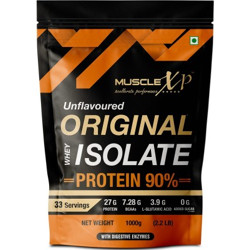 MUSCLEXp Original Whey Isolate Protein 90% With Digestive Enzyme, 1Kg (Pouch) Whey Protein(1 kg, Unflavored)