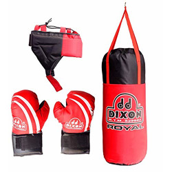 Toyshine Boxing Kit with Gloves and Head Guard, 48 Cms, Filled with Cotton, 5-9 Year, Red