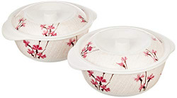 Amazon Brand - Solimo Classico Plastic Melamine Casserole Set with Lid (2 pieces), White