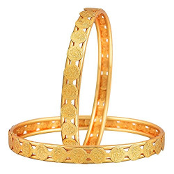 Zeneme Bangle Gold Plated Brass Semi Precious Metal Temple Coin Golden Bangles Jewellery For Women & Girls (2.6)
