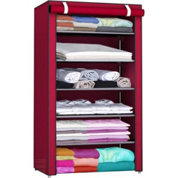 PYXBE Polyester Collapsible Wardrobe(Finish Color - Maroon)