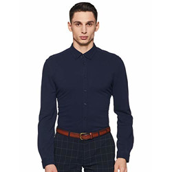 Marks & Spencer Men's Plain Regular fit Formal Shirt (T25/3282K_Navy X)