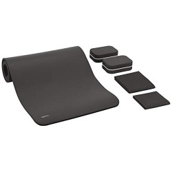 amazon basics 13 Mm Thick Nbr Yoga Mat, Yoga Belt, 2 Blocks & 2 Fast Drying Towels - 6 Piece Set, Black