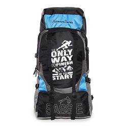 Sassie Adventure Series 55 LTR Black & Blue Rucksack for Trekking, Hiking with Shoe Compartment