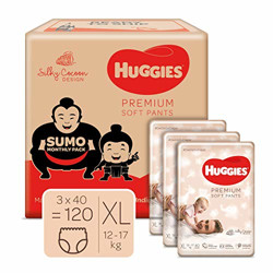 Huggies Premium Pants, Sumo Monthly Box Pack, Extra Large (XL) Size Diaper Pants, 120 Counts