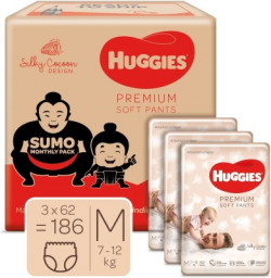 Huggies Premium Soft Pants diapers sumo - M(186 Pieces)