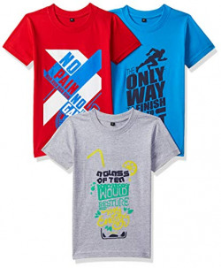 T2F Boy's Plain Regular fit T-Shirt (TSRT3P04_Multicolor 7 9-10 Years)