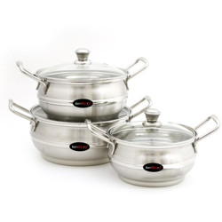 KenBerry Coral Stainless Steel Cook n Serve Gift Set Induction Bottom Cookware Set(Steel, 3 - Piece)