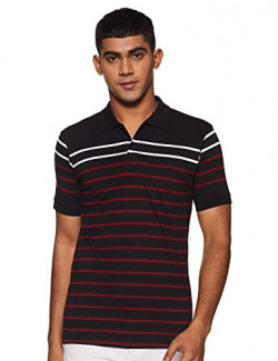 Amazon Brand - Symbol Men's Striped Regular fit Polo (SPK 07_Black S)