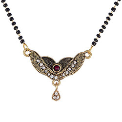 Zeneme Mangalsutra Red American Diamond Studded Gold Plated Tanmaniya Nallapusalu with Chain for Women