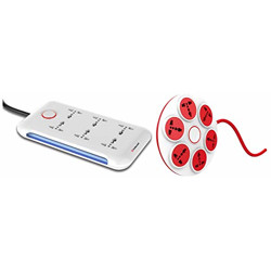 Goldmedal Curve Plus 205101 Plastic 240 i-Strip LED Spike Guard Adaptors (White and Red) + Gold medal Curve Plus 205100 Plastic 240V 360 Degree Power Strip High Grade Adaptors (White and Red)