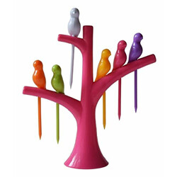 Fruit Fork Decorative Bird Tree Set for Dining Table with 6 Bird Shape Fork (Multi Color) (Bird Fork)
