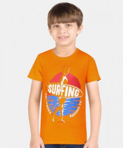 PROVOGUE Boys Printed Pure Cotton T Shirt(Orange, Pack of 1)