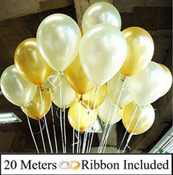 AMFIN Metallic Balloons 10-inch (Golden and White) - Pack of 50