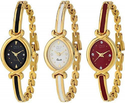 SP Analogue White-Black Dial Golden Women's Bangle Watch-Combo Pack 3